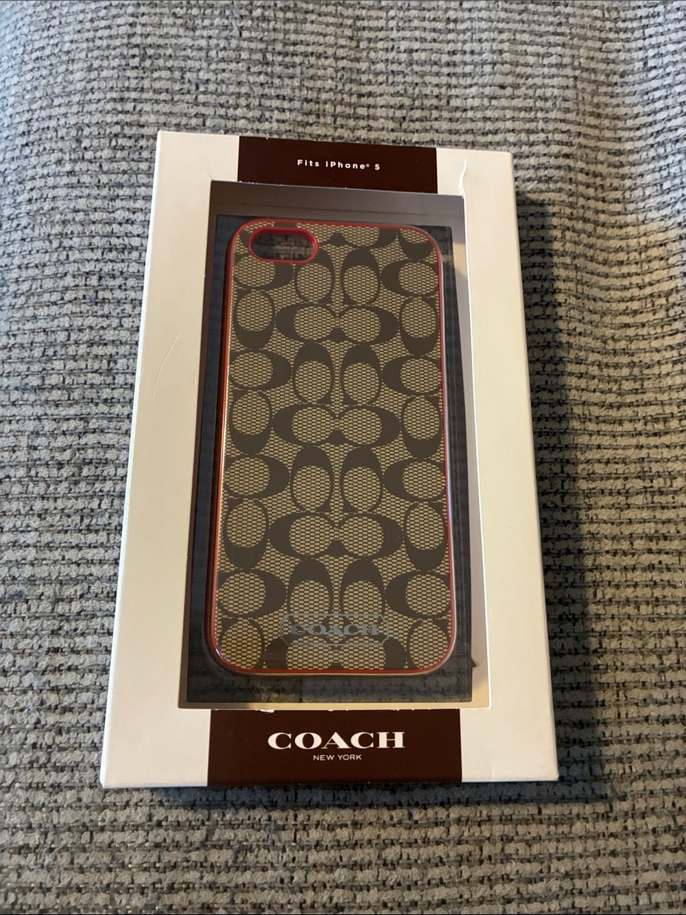 Coach Brown Monogram iPhone 5 Case with Red Trim NWT